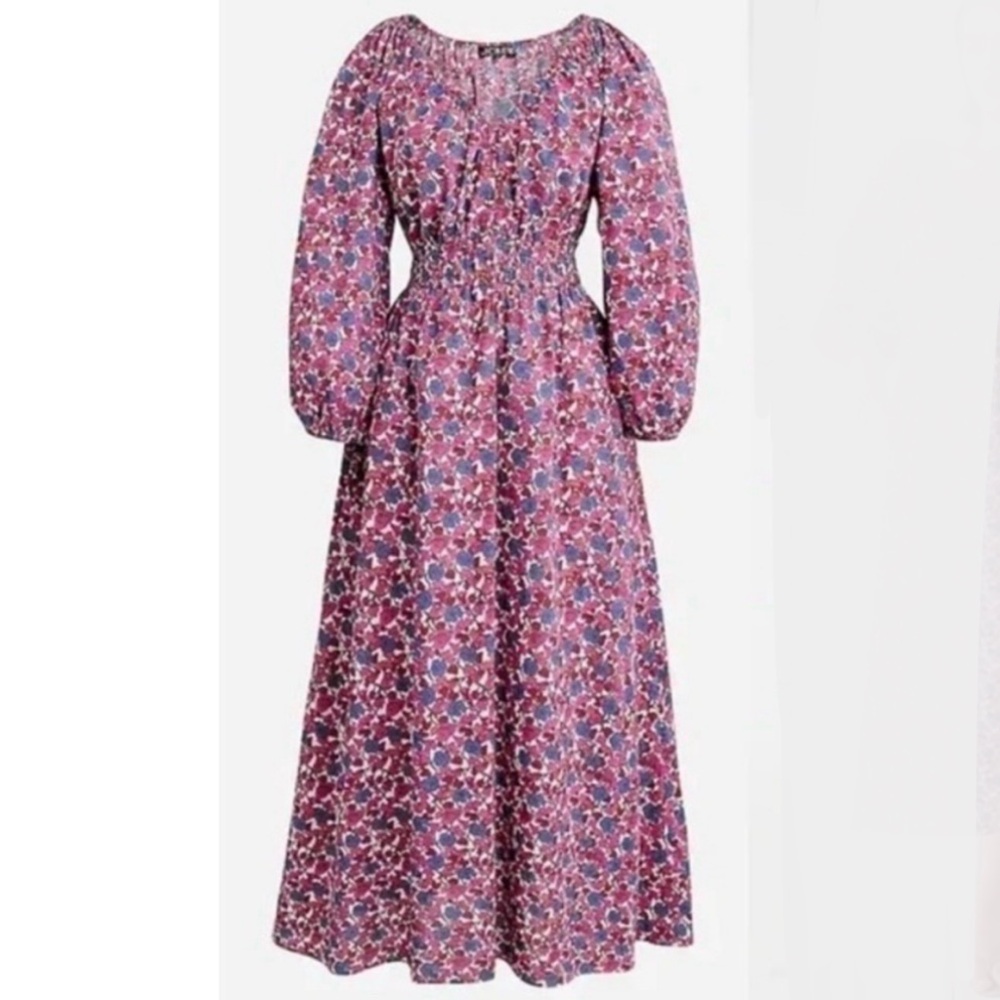 J. Crew Smocked Waist Floral Cotton Midi Dress